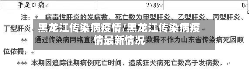 黑龙江传染病疫情/黑龙江传染病疫情最新情况